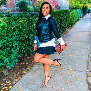 Faux leather knit sweater